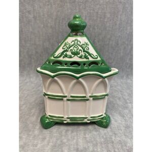 Vintage Catalytic Fragrance Ceramic Lamp White Green‎ New Wick No Sniffer Cap